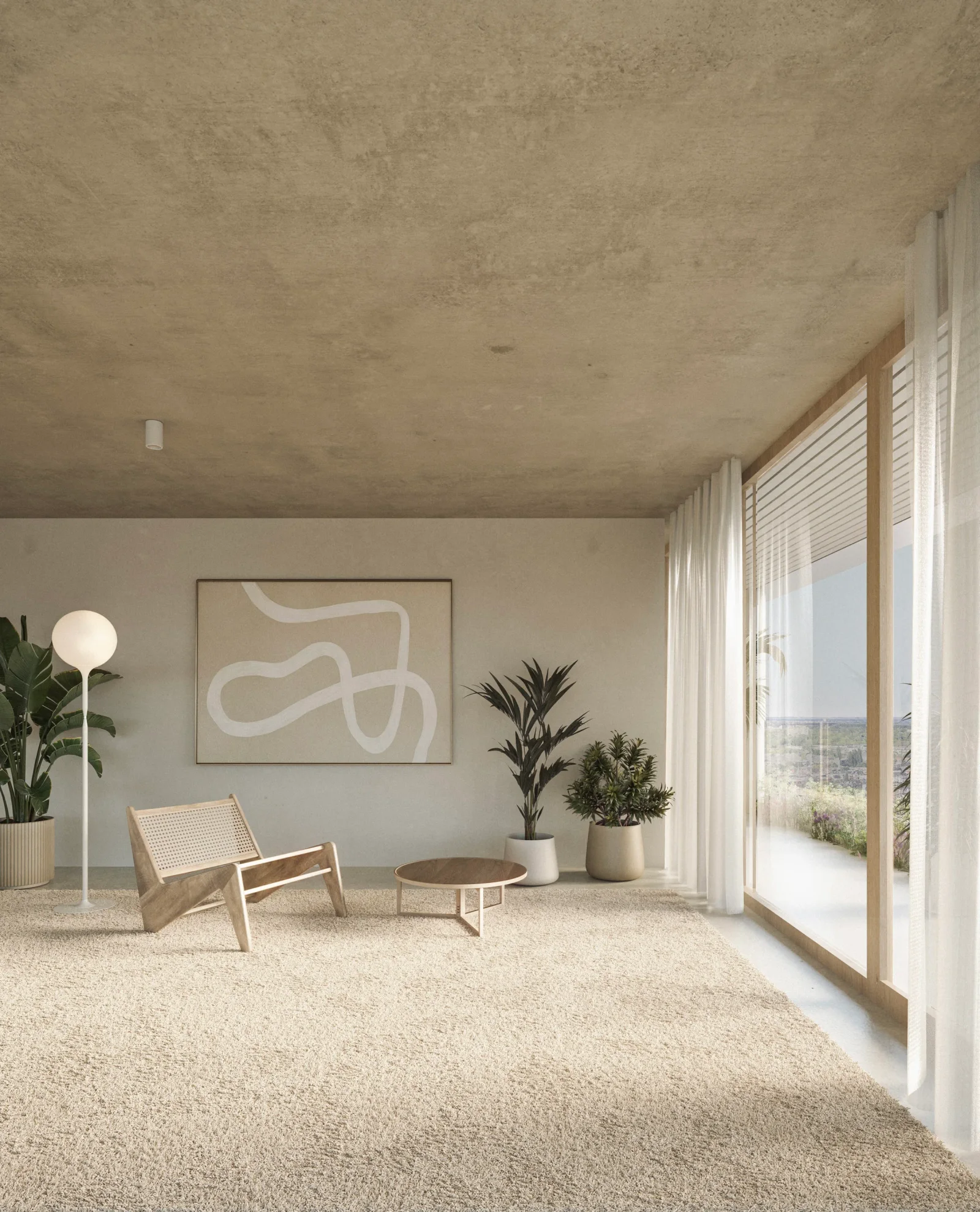 Interior rendering of an apartment overlooking Rotterdam, Stroveer Tower